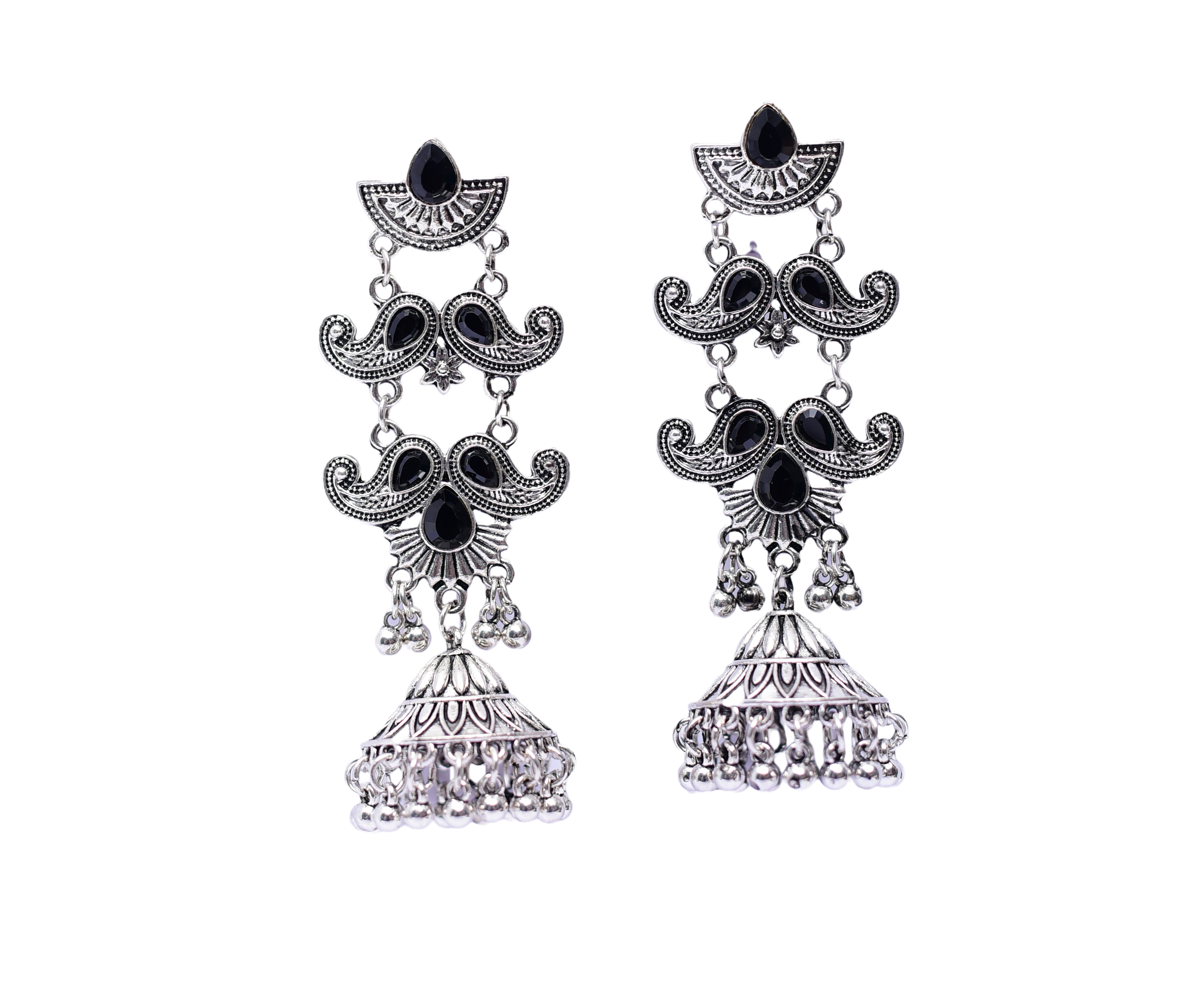 Namokriti Antique Silver Oxidized Earrings with Stones – Perfect for Festive & Party Wear